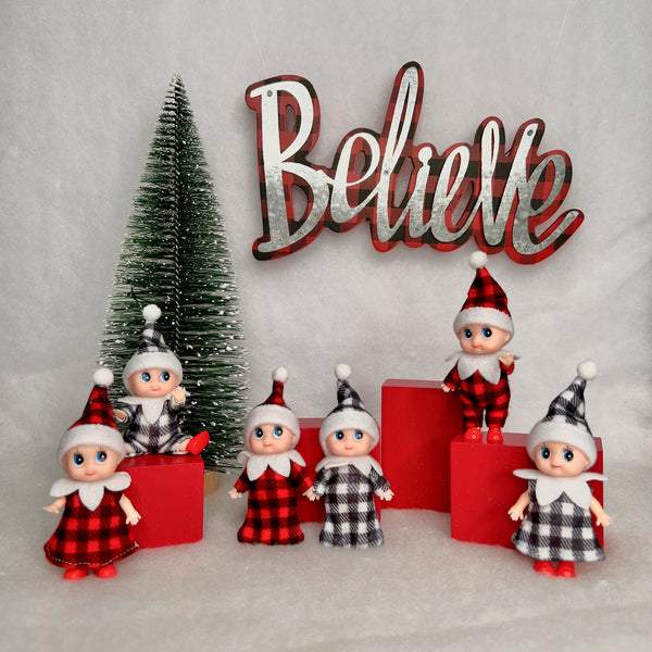 Elf Toddlers and Babies in Buffalo Plaid with Certificate from Santa